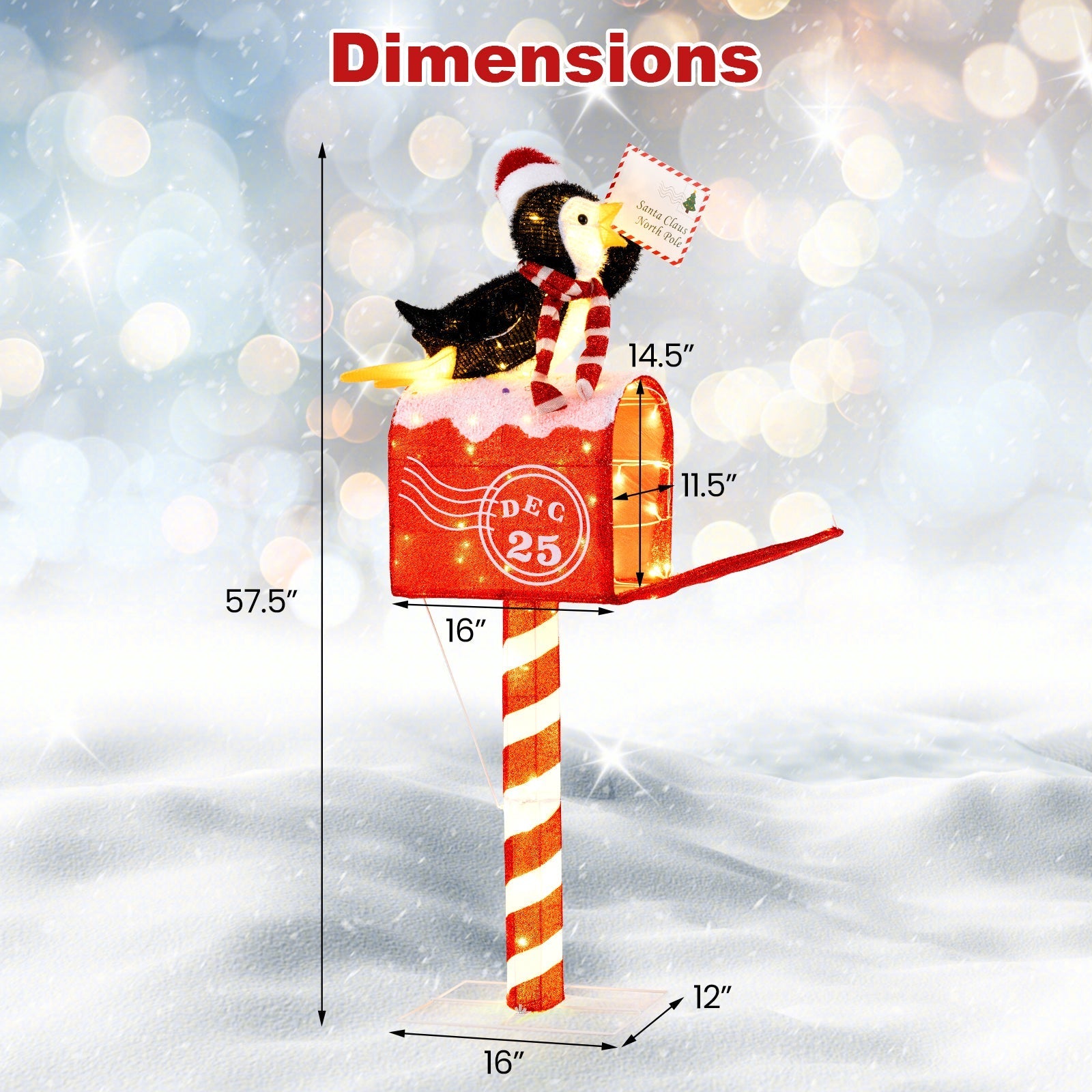 4.8 FT Christmas Lighted Penguin on Mailbox Pre-lit Xmas Decoration with 100 LED Warm White Lights