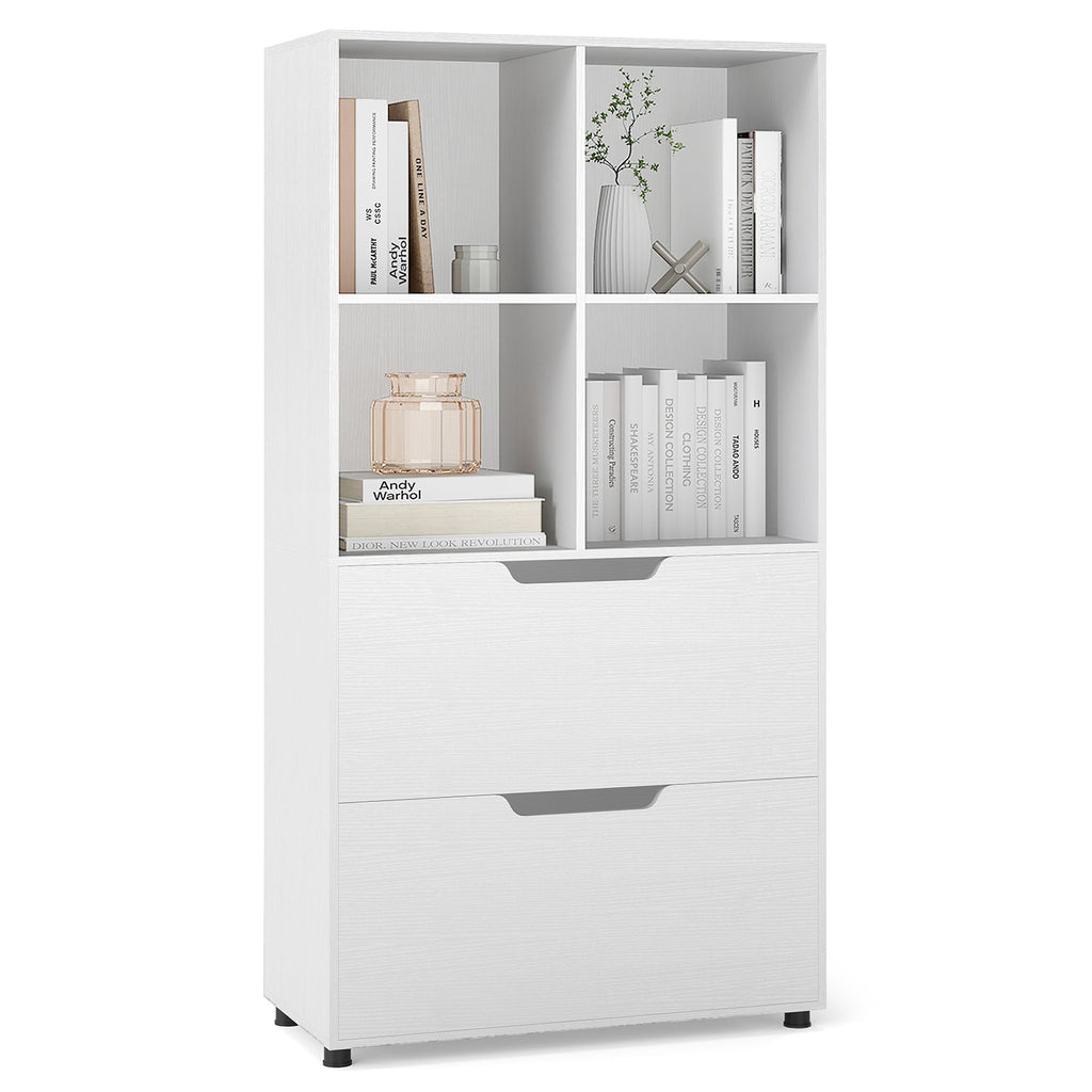 4-Cube Bookcase with 2 Drawers 51 inch 5-Tier Tall Freestanding Bookshelf