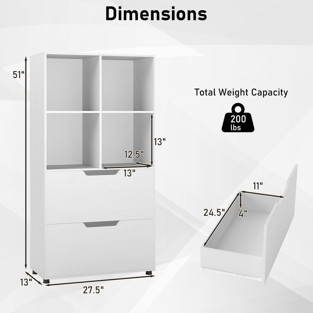 4-Cube Bookcase with 2 Drawers 51 inch 5-Tier Tall Freestanding Bookshelf