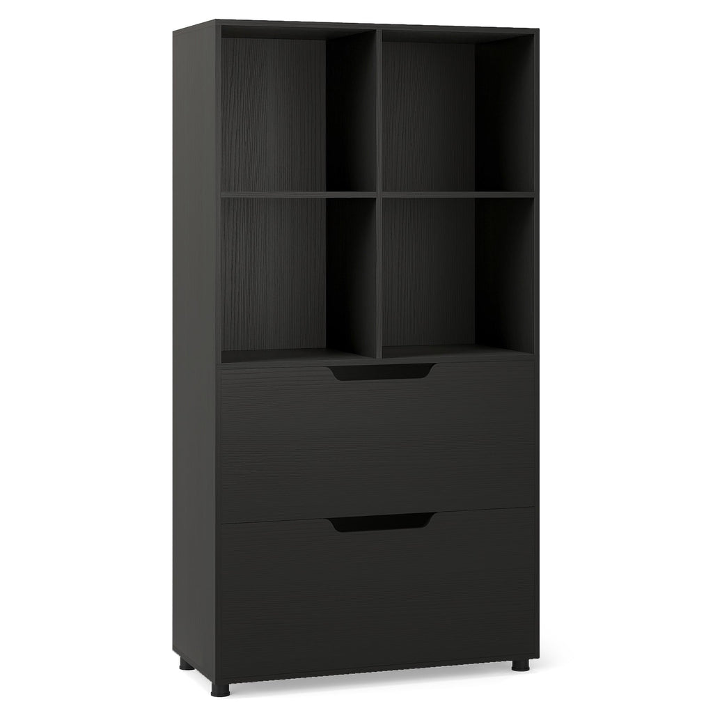 4-Cube Bookcase with 2 Drawers 51 inch 5-Tier Tall Freestanding Bookshelf