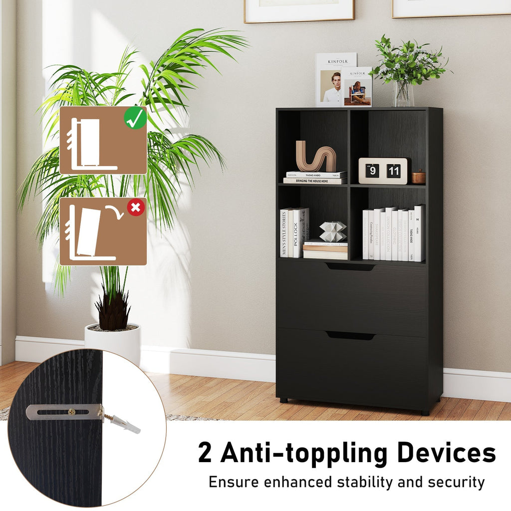 4-Cube Bookcase with 2 Drawers 51 inch 5-Tier Tall Freestanding Bookshelf