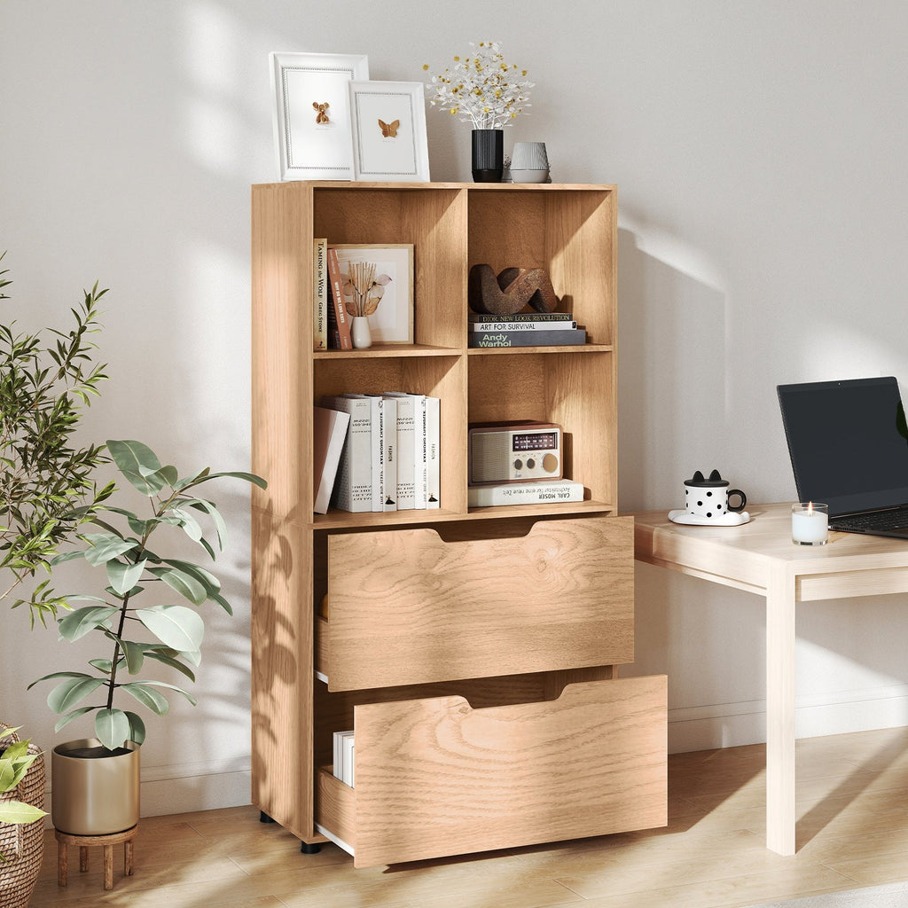 4-Cube Bookcase with 2 Drawers 51 inch 5-Tier Tall Freestanding Bookshelf