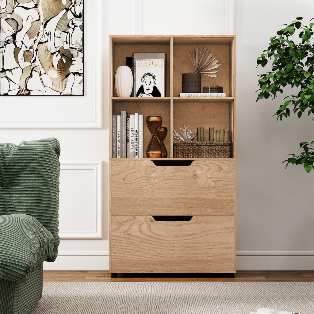 4-Cube Bookcase with 2 Drawers 51 inch 5-Tier Tall Freestanding Bookshelf