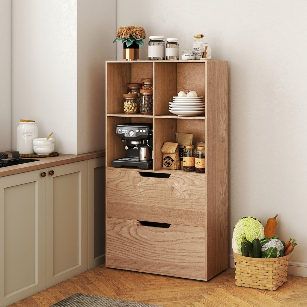 4-Cube Bookcase with 2 Drawers 51 inch 5-Tier Tall Freestanding Bookshelf