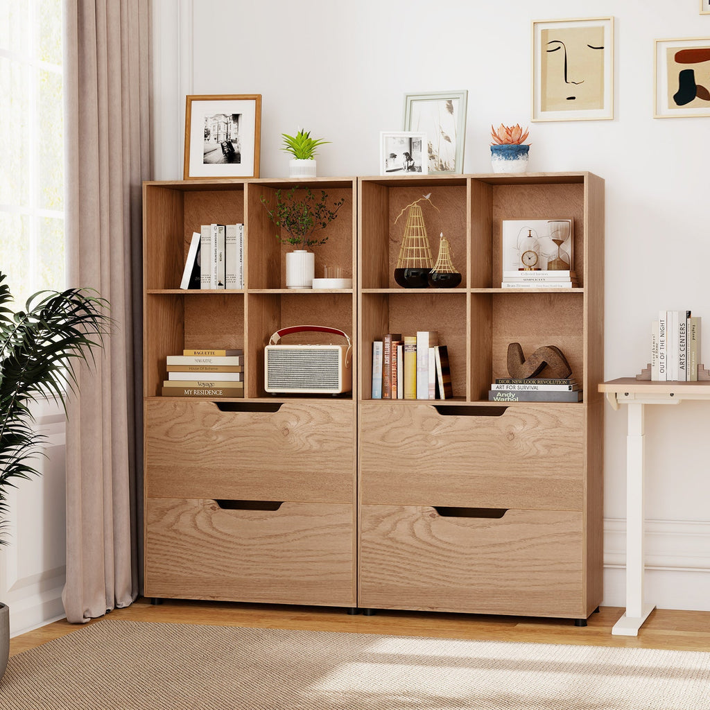 4-Cube Bookcase with 2 Drawers 51 inch 5-Tier Tall Freestanding Bookshelf