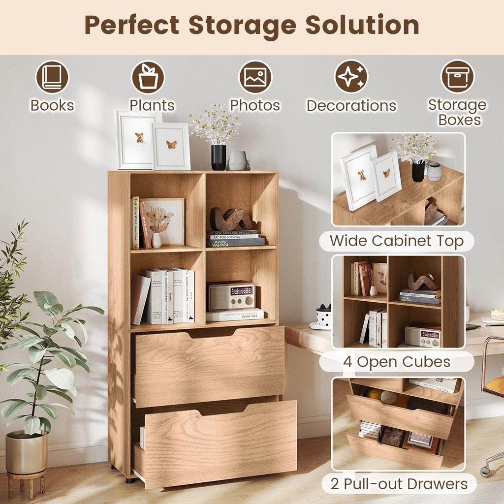 4-Cube Bookcase with 2 Drawers 51 inch 5-Tier Tall Freestanding Bookshelf