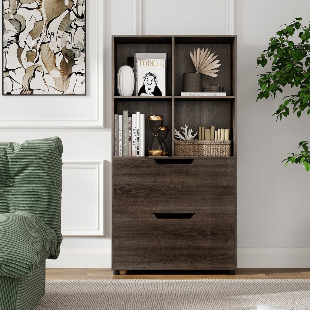 4-Cube Bookcase with 2 Drawers 51 inch 5-Tier Tall Freestanding Bookshelf