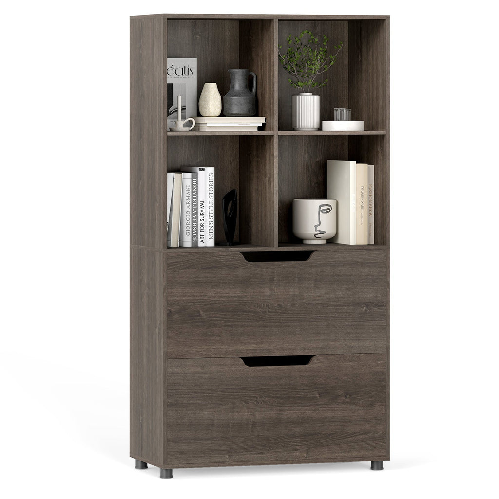4-Cube Bookcase with 2 Drawers 51 inch 5-Tier Tall Freestanding Bookshelf