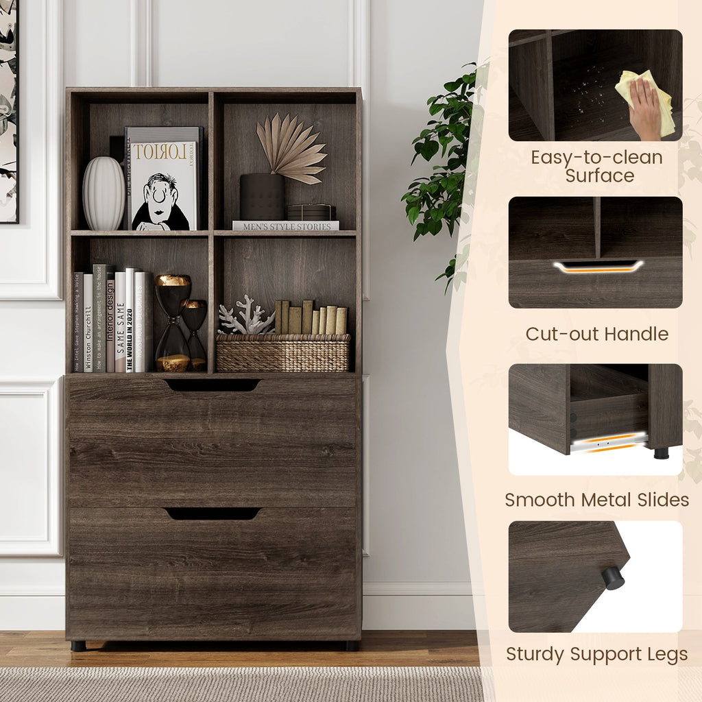 4-Cube Bookcase with 2 Drawers 51 inch 5-Tier Tall Freestanding Bookshelf