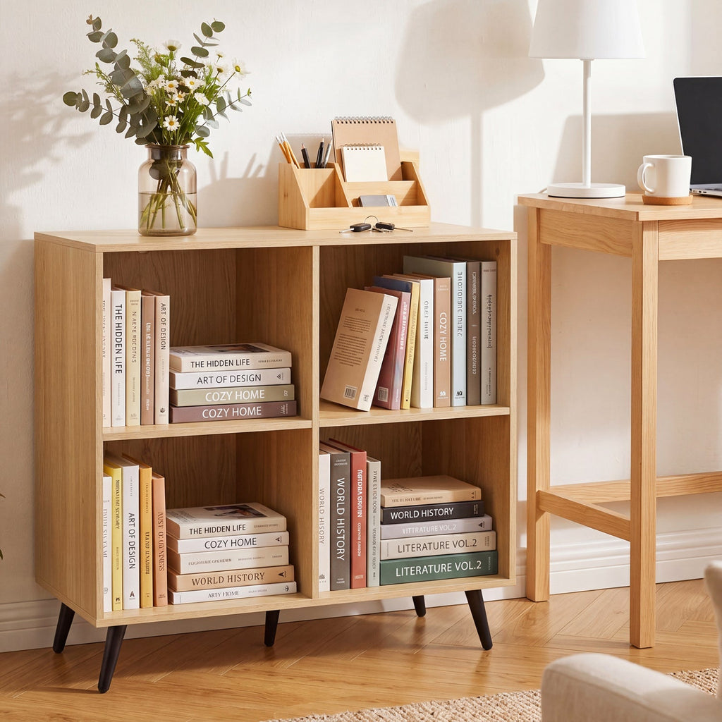 4-Cube Bookshelf with Metal Legs - White