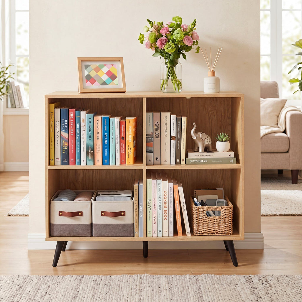 4-Cube Bookshelf with Metal Legs - White