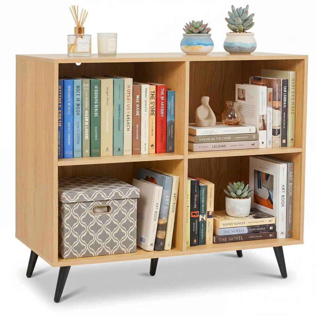 4-Cube Bookshelf with Metal Legs - White