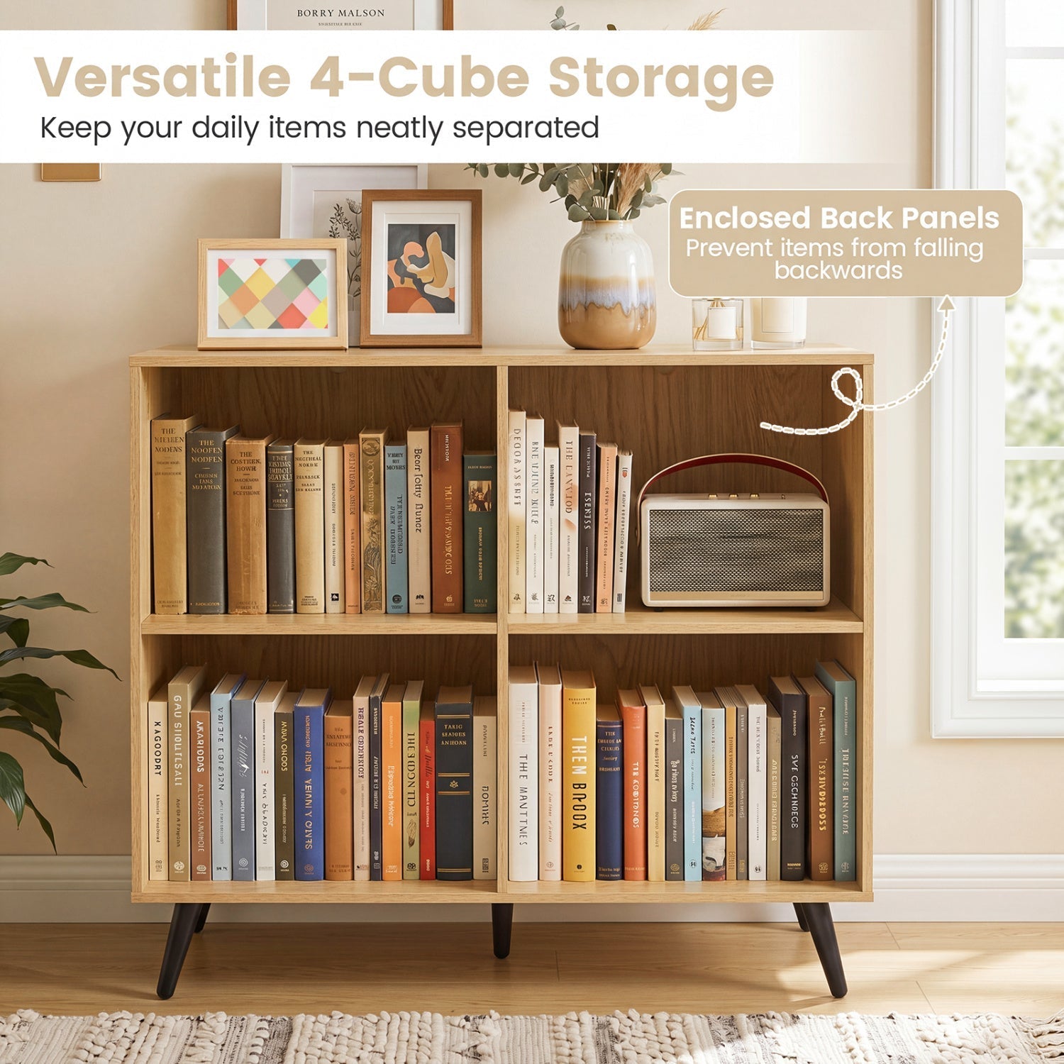 4-Cube Bookshelf with Metal Legs - White