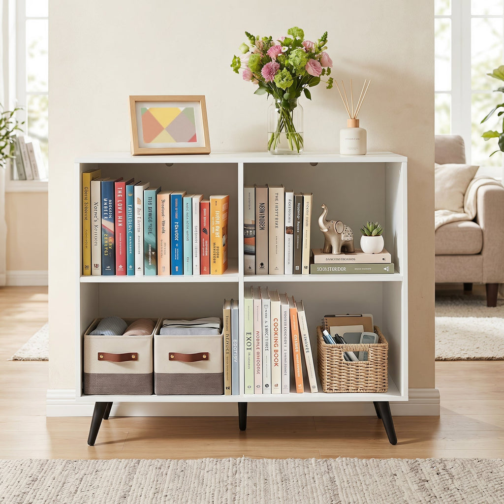 4-Cube Bookshelf with Metal Legs - White