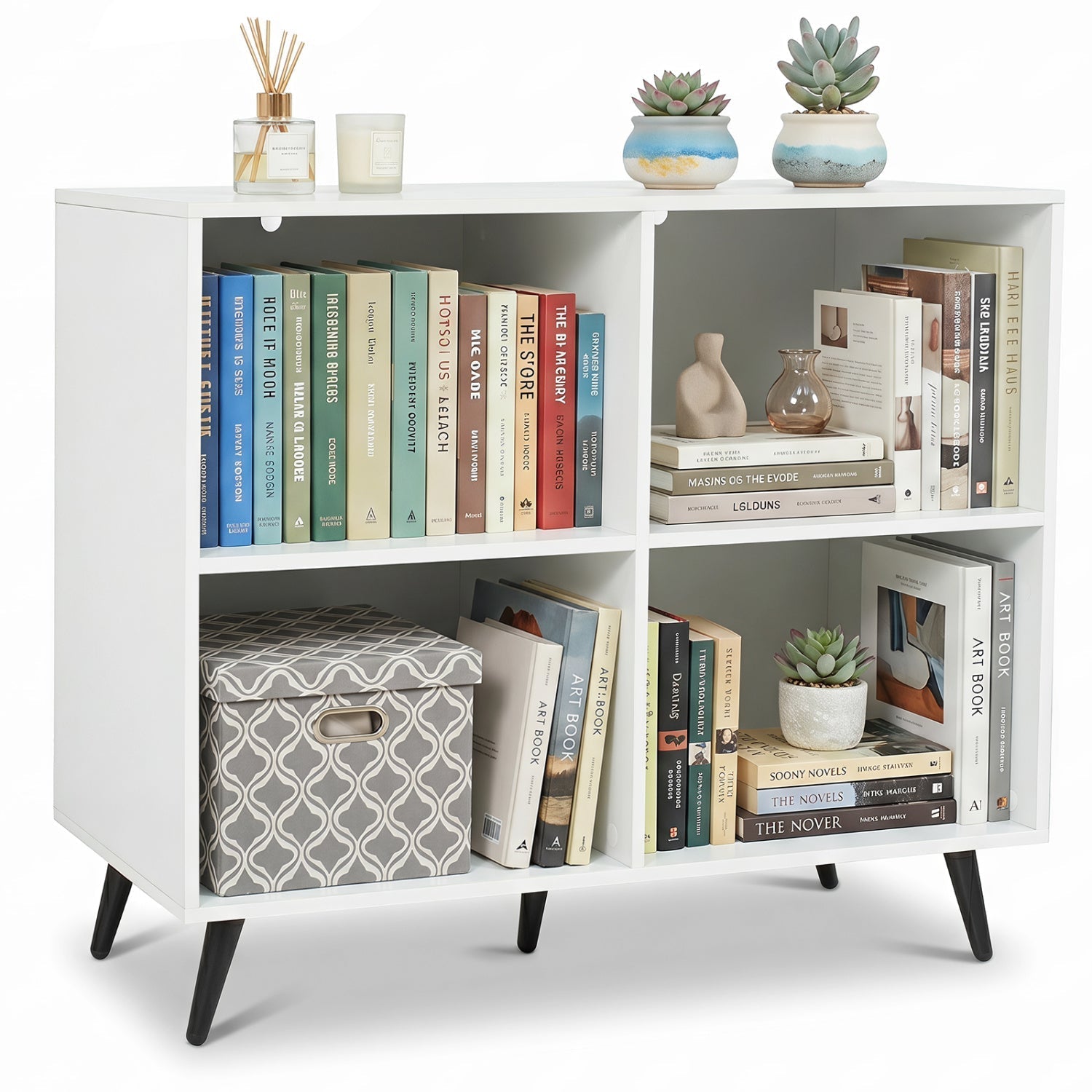 4-Cube Bookshelf with Metal Legs - White