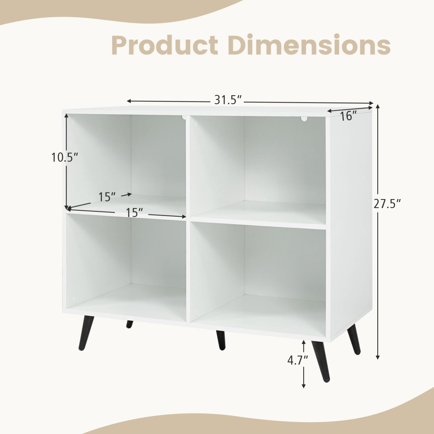 4-Cube Bookshelf with Metal Legs - White