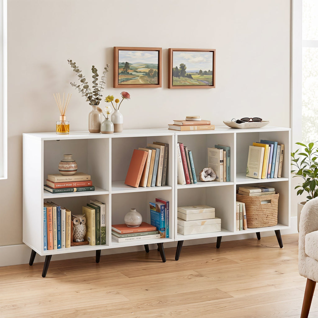 4-Cube Bookshelf with Metal Legs - White