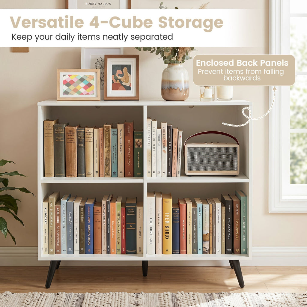 4-Cube Bookshelf with Metal Legs - White