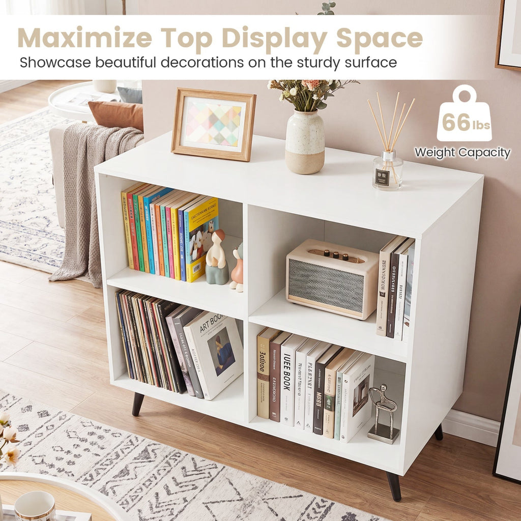4-Cube Bookshelf with Metal Legs - White