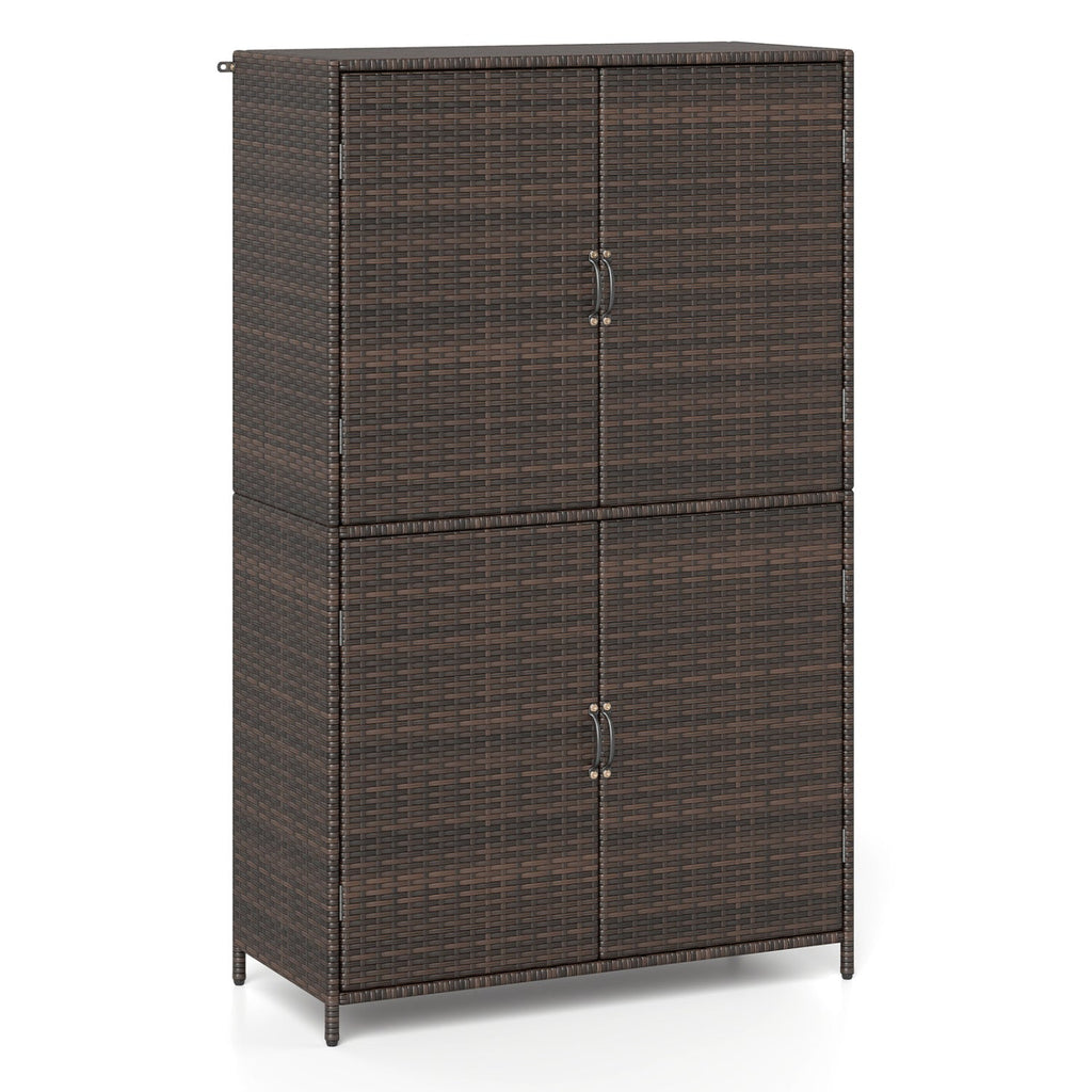 Rattan Vertical Storage Shed with Adjustable Shelves