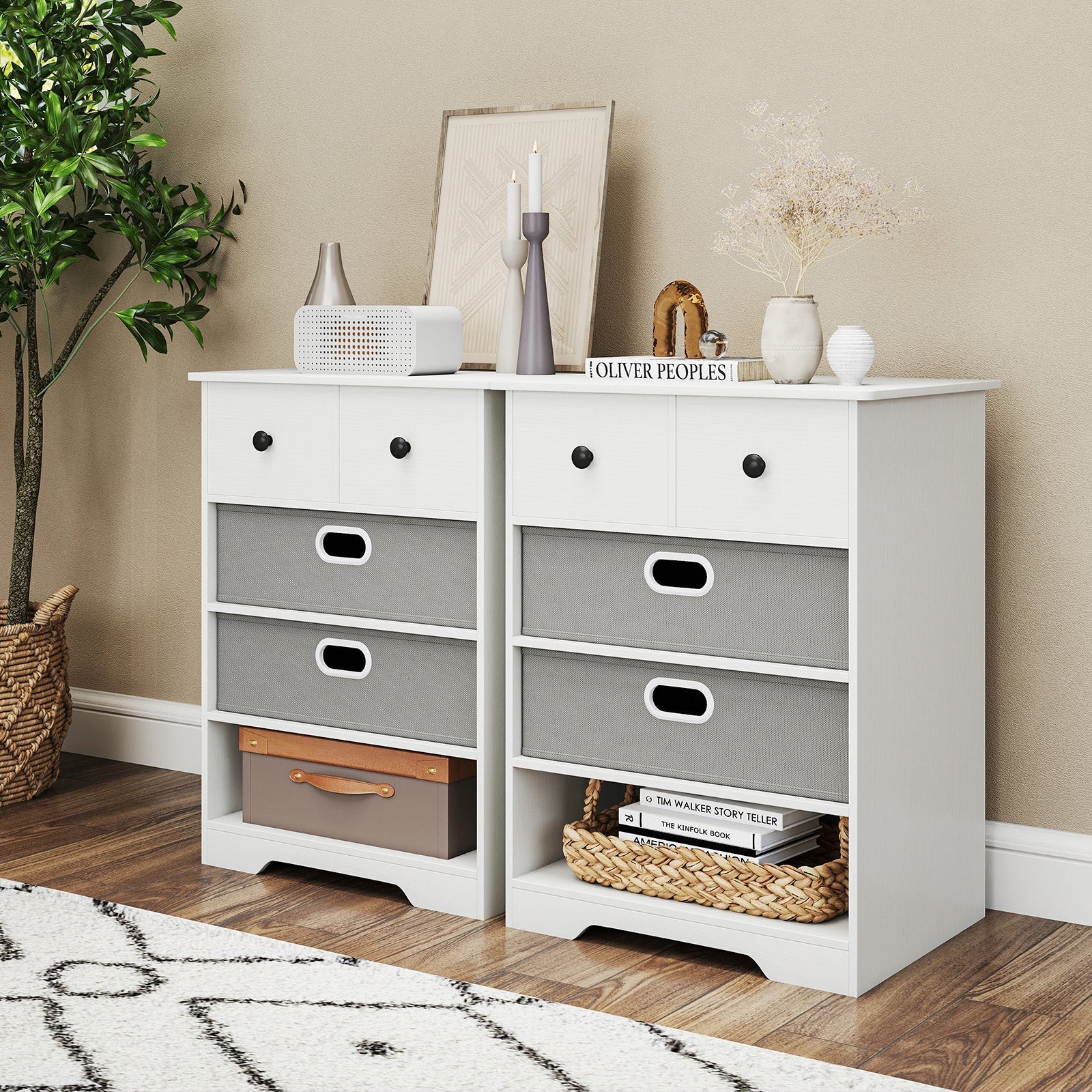 4-Drawer Dresser Modern Chest Storage Organizer with Open Shelves