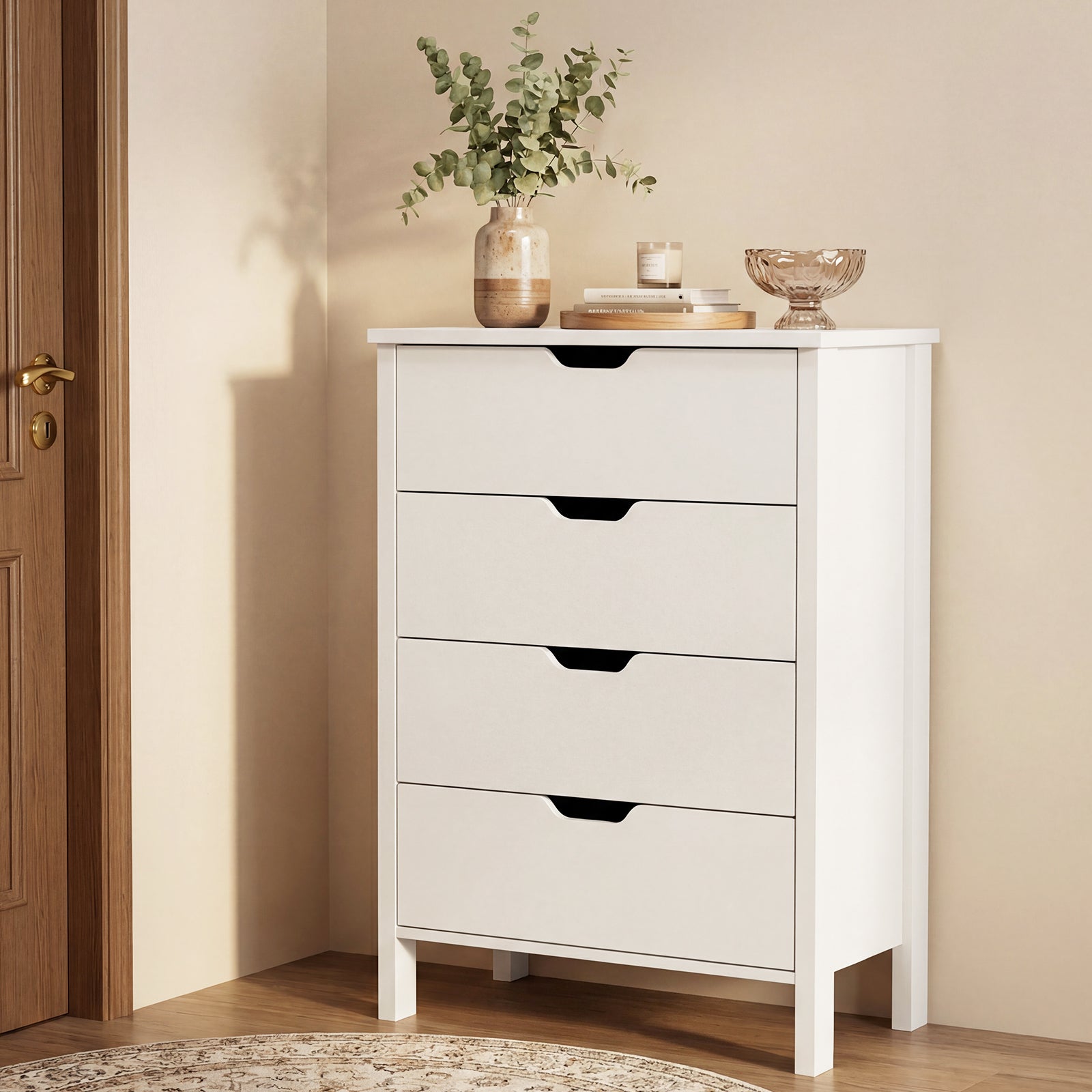 4-Drawer Dresser Wooden Nightstand with Anti-Tipping Kits-White