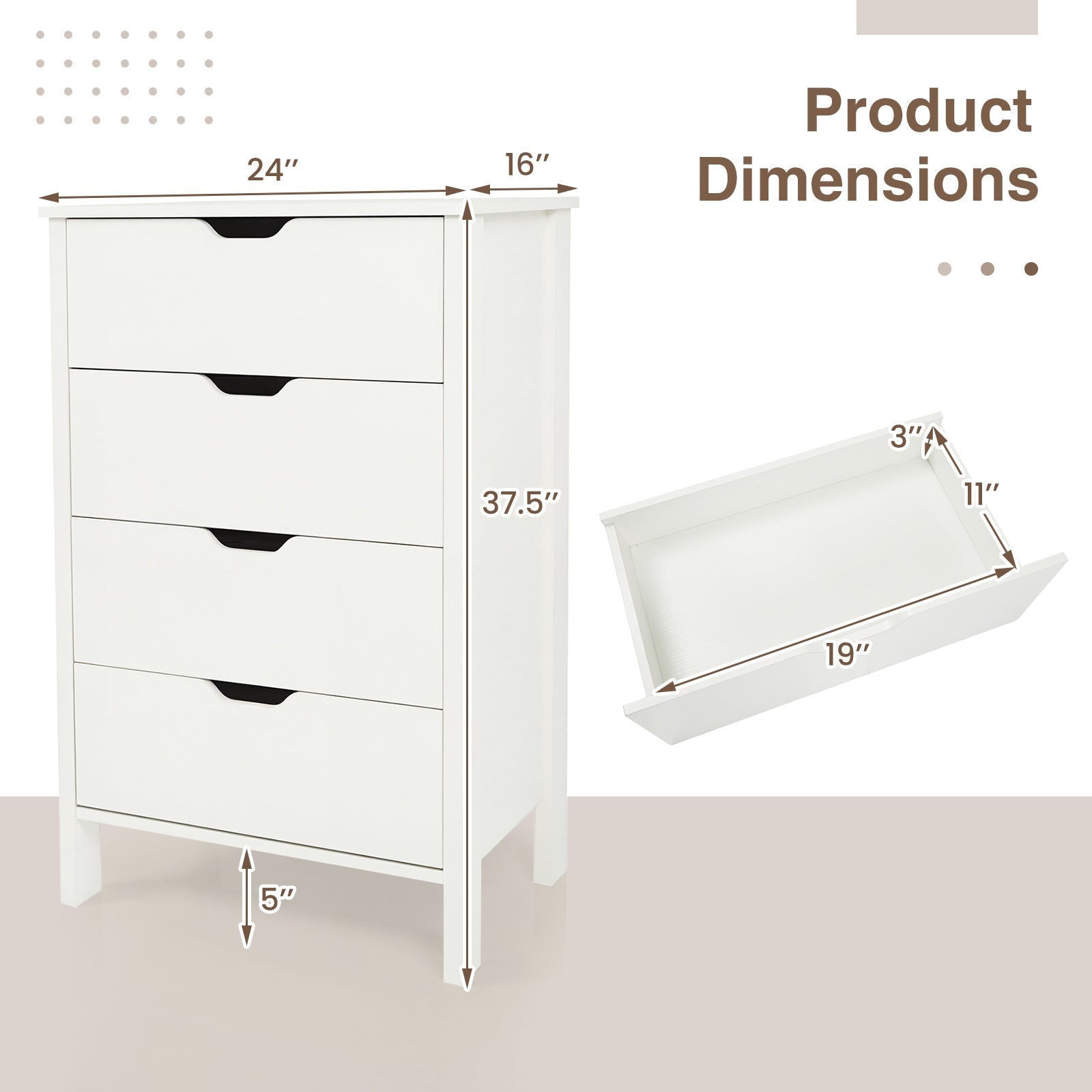 4-Drawer Dresser Wooden Nightstand with Anti-Tipping Kits-White