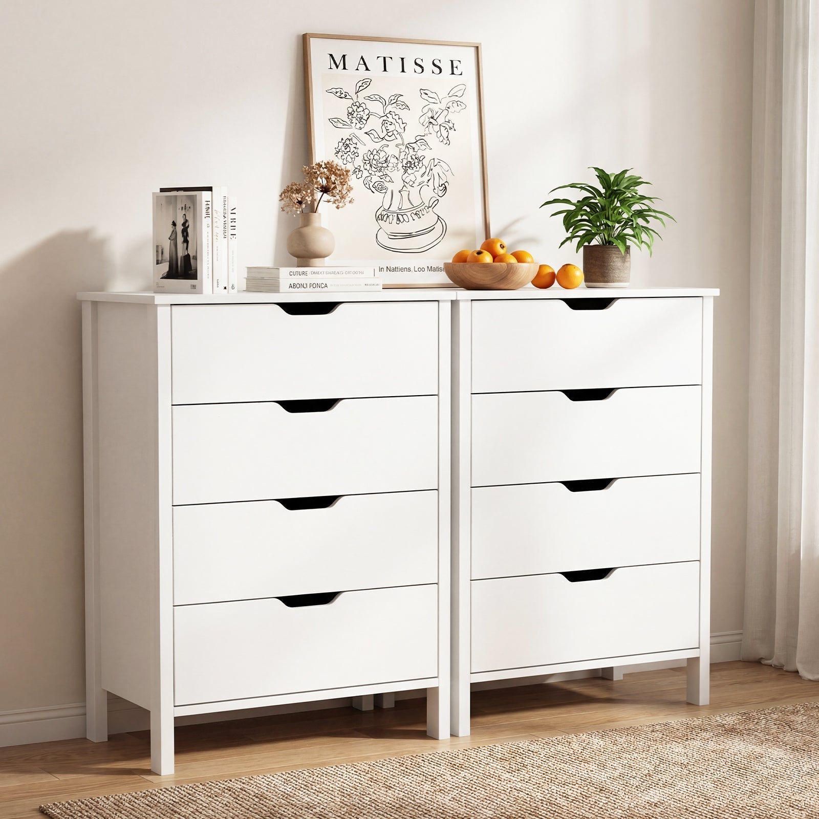 4-Drawer Dresser Wooden Nightstand with Anti-Tipping Kits-White
