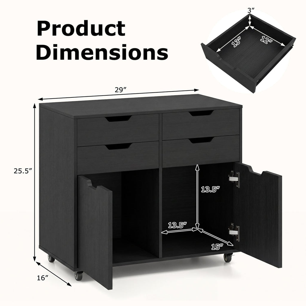 4 Drawer File Cabinet with Wheels for Home Office Organization