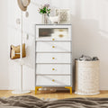 4 Drawer Modern Storage Cabinet with Flip Up Fluted Glass Door-Gray and White