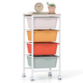 4-Drawer Rolling Storage Cart Mobile Utility Organizer with Wooden Tabletop and Lockable Wheels-White