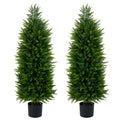 4 FT Artificial Topiary Tree Set of 2 Faux Cedar Cypress Plants in Cement-Filled Pots