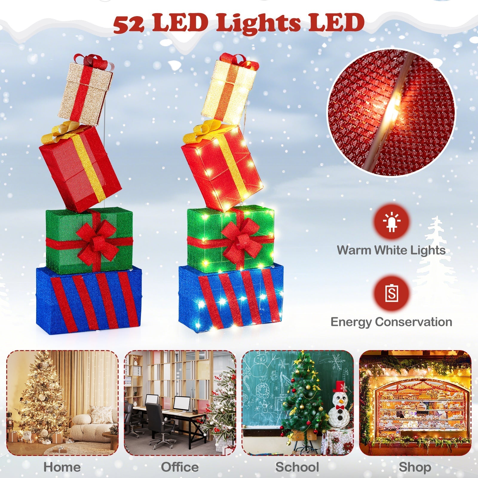 4 Ft Stackable Gift Boxes Set of 4 Stacked Christmas Present Boxes