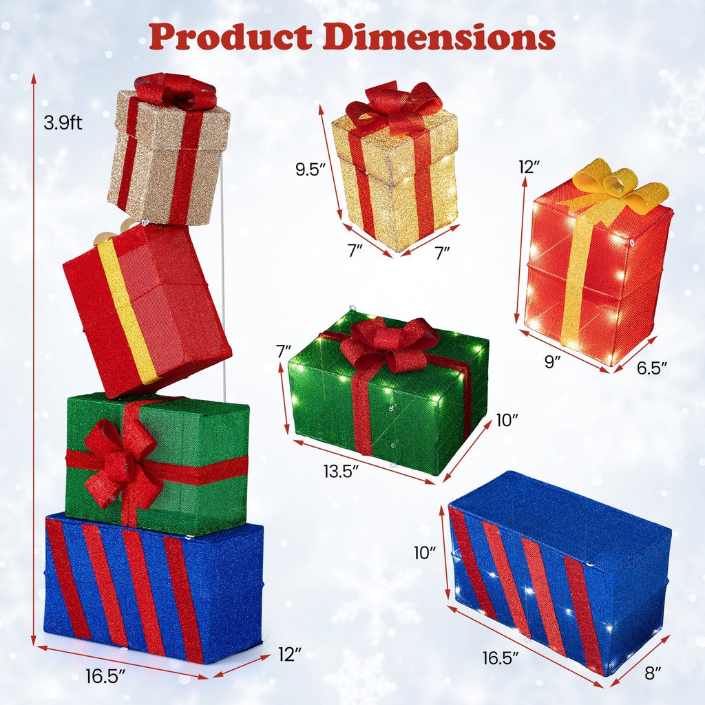 4 Ft Stackable Gift Boxes Set of 4 Stacked Christmas Present Boxes