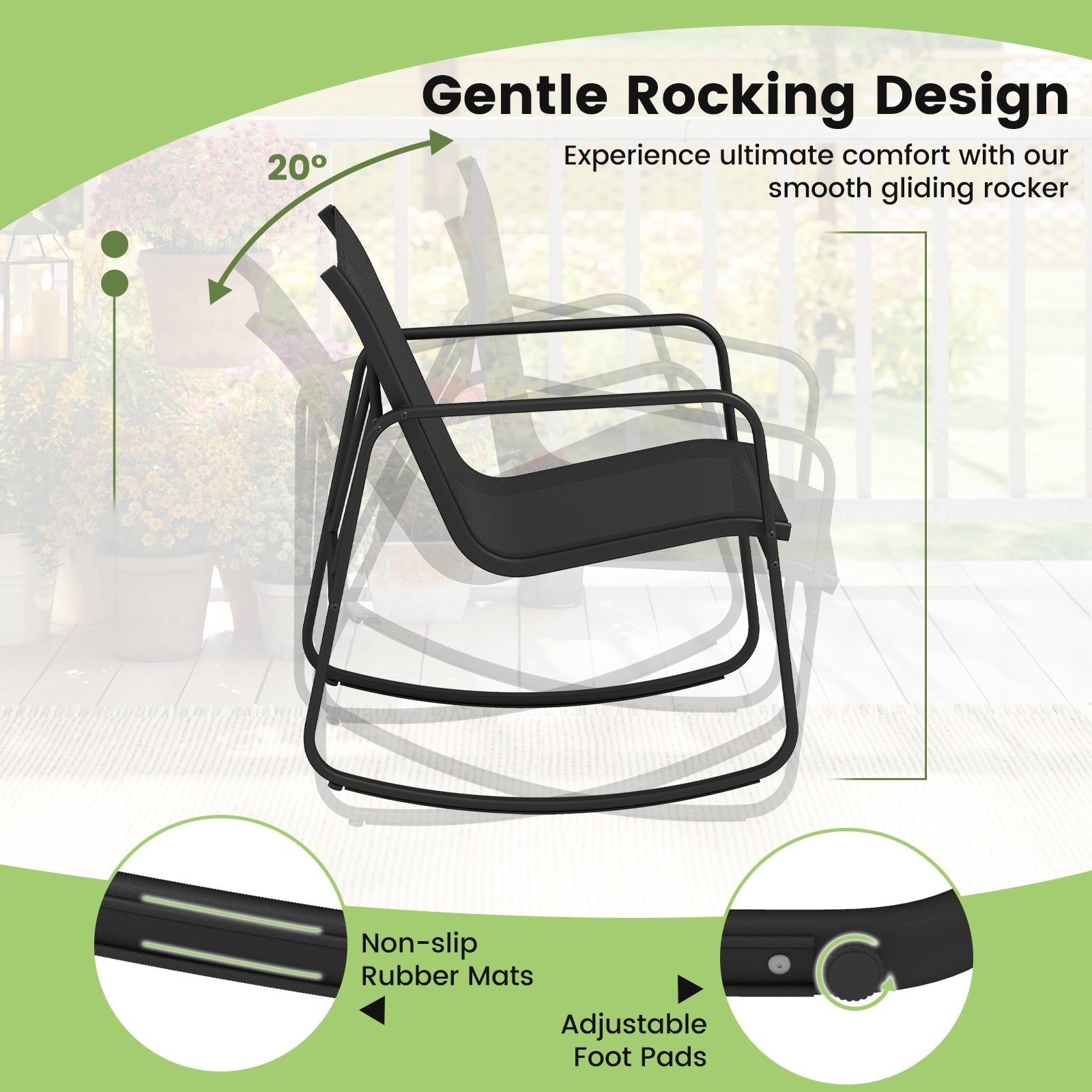 4 PCS Patio Furniture Set Outdoor Rocker Chair Conversation Set-Black