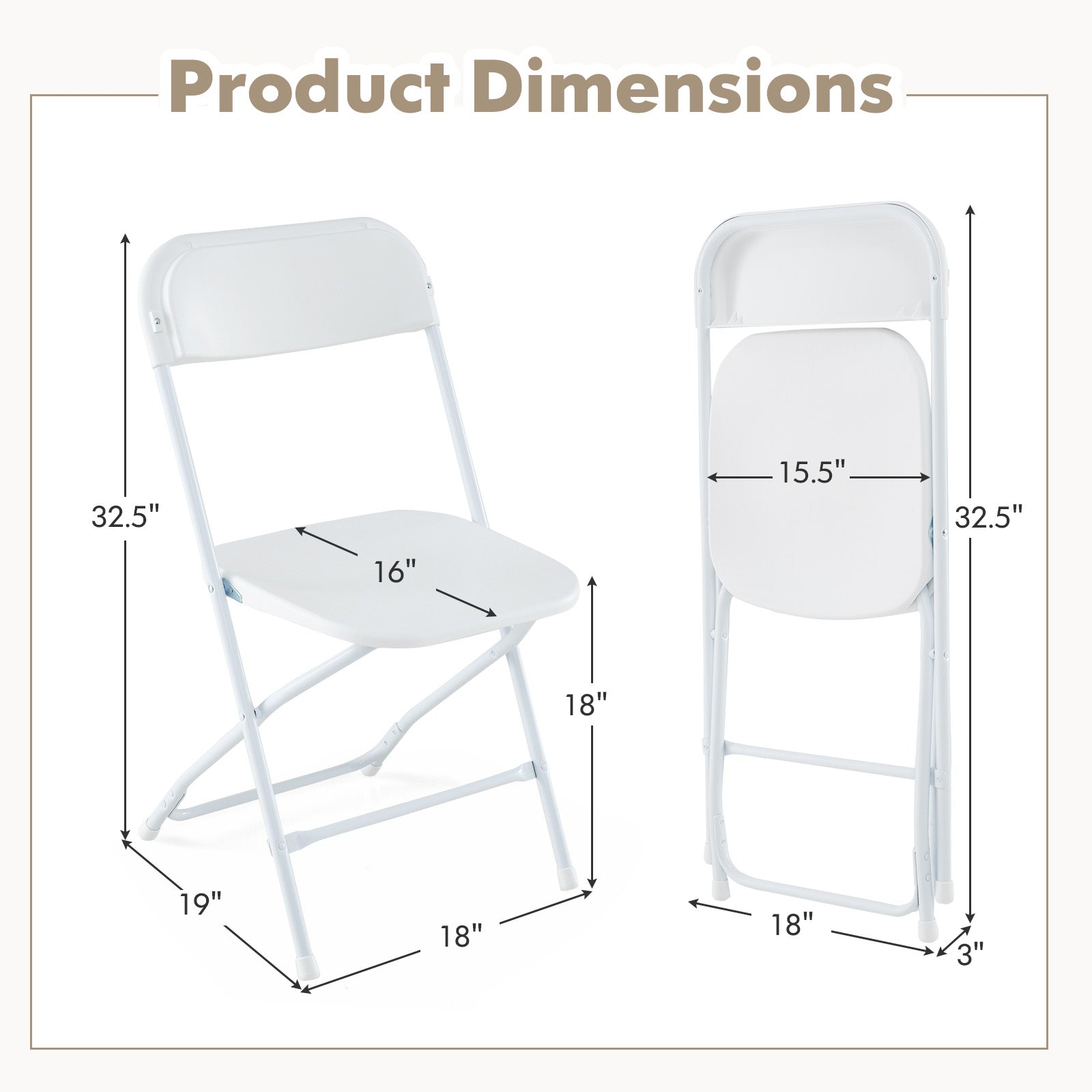 4 Pack Metal Folding Chairs with Plastic Seat and Back-White