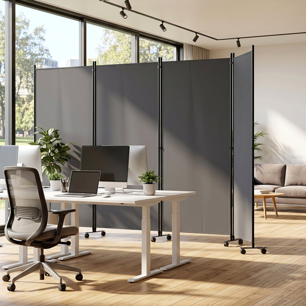 4-Panel Folding Room Divider with Wheels - 71.5" Tall