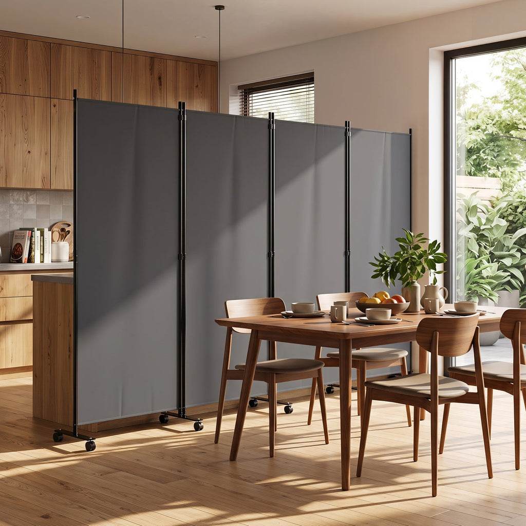4-Panel Folding Room Divider with Wheels - 71.5" Tall