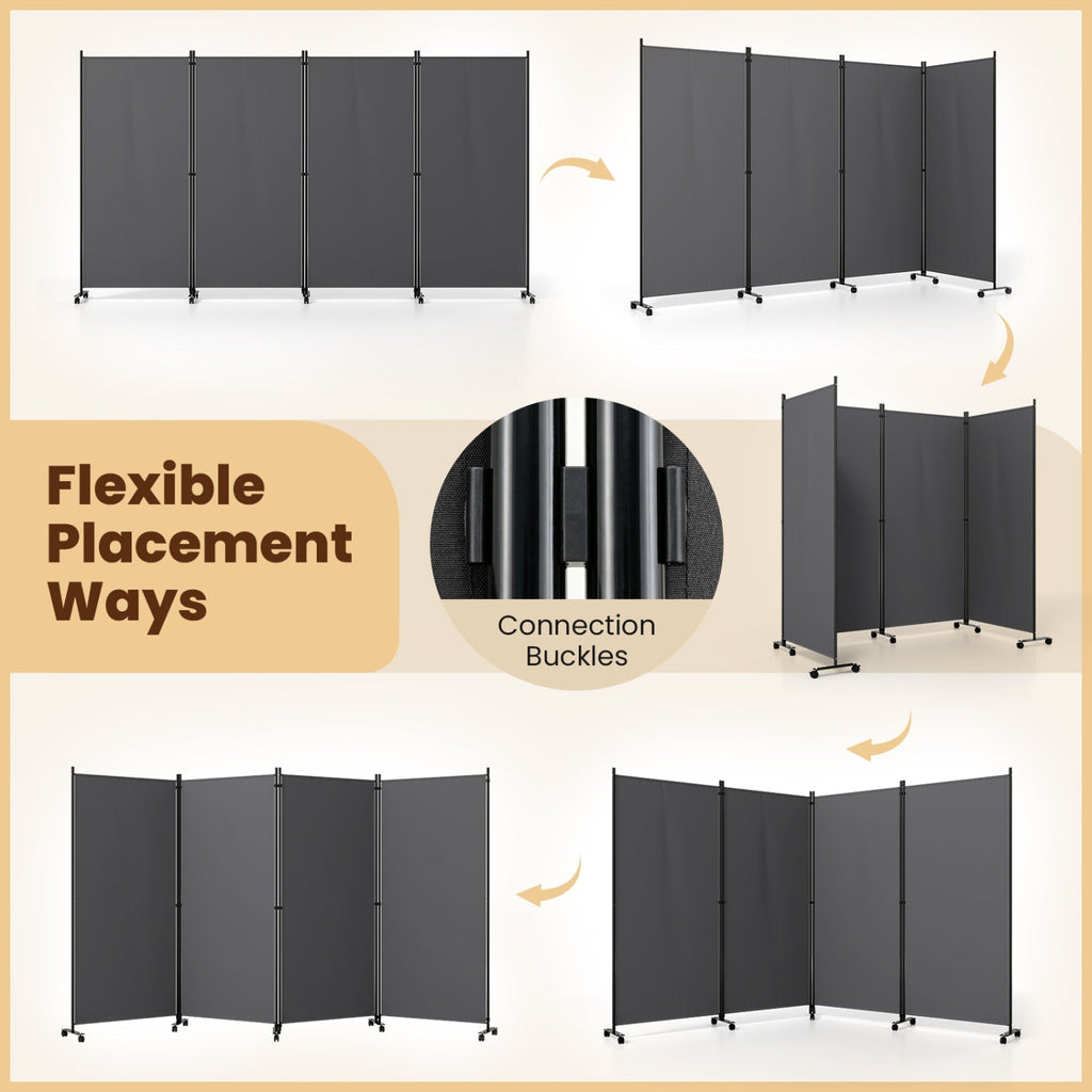 4-Panel Folding Room Divider with Wheels - 71.5" Tall