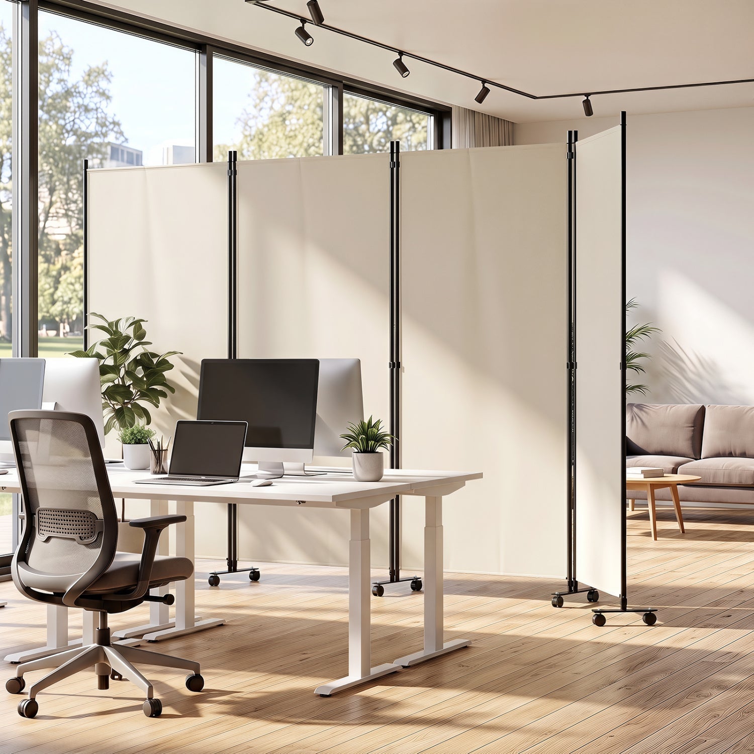 4-Panel Folding Room Divider with Wheels - 71.5" Tall