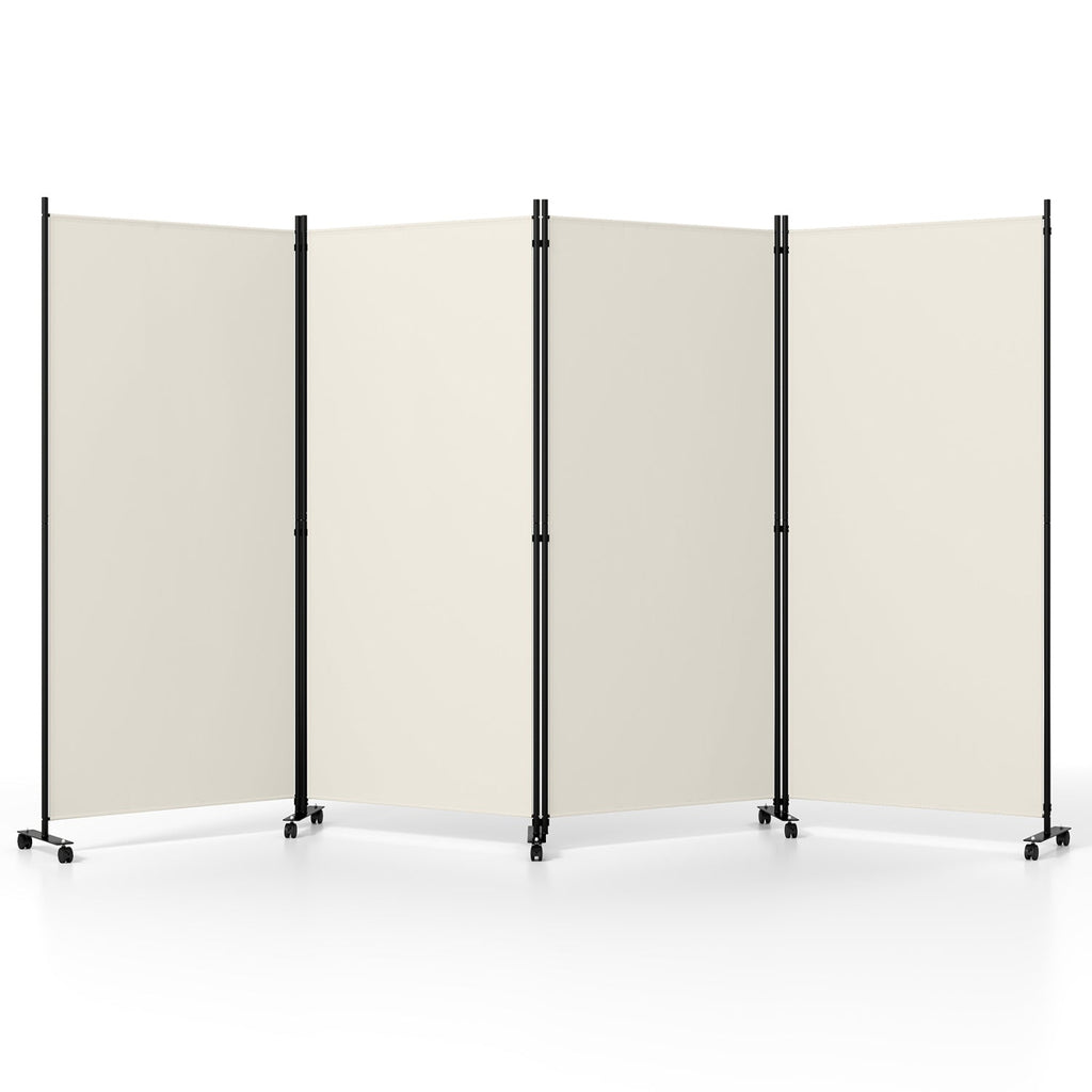 4-Panel Folding Room Divider with Wheels - 71.5" Tall