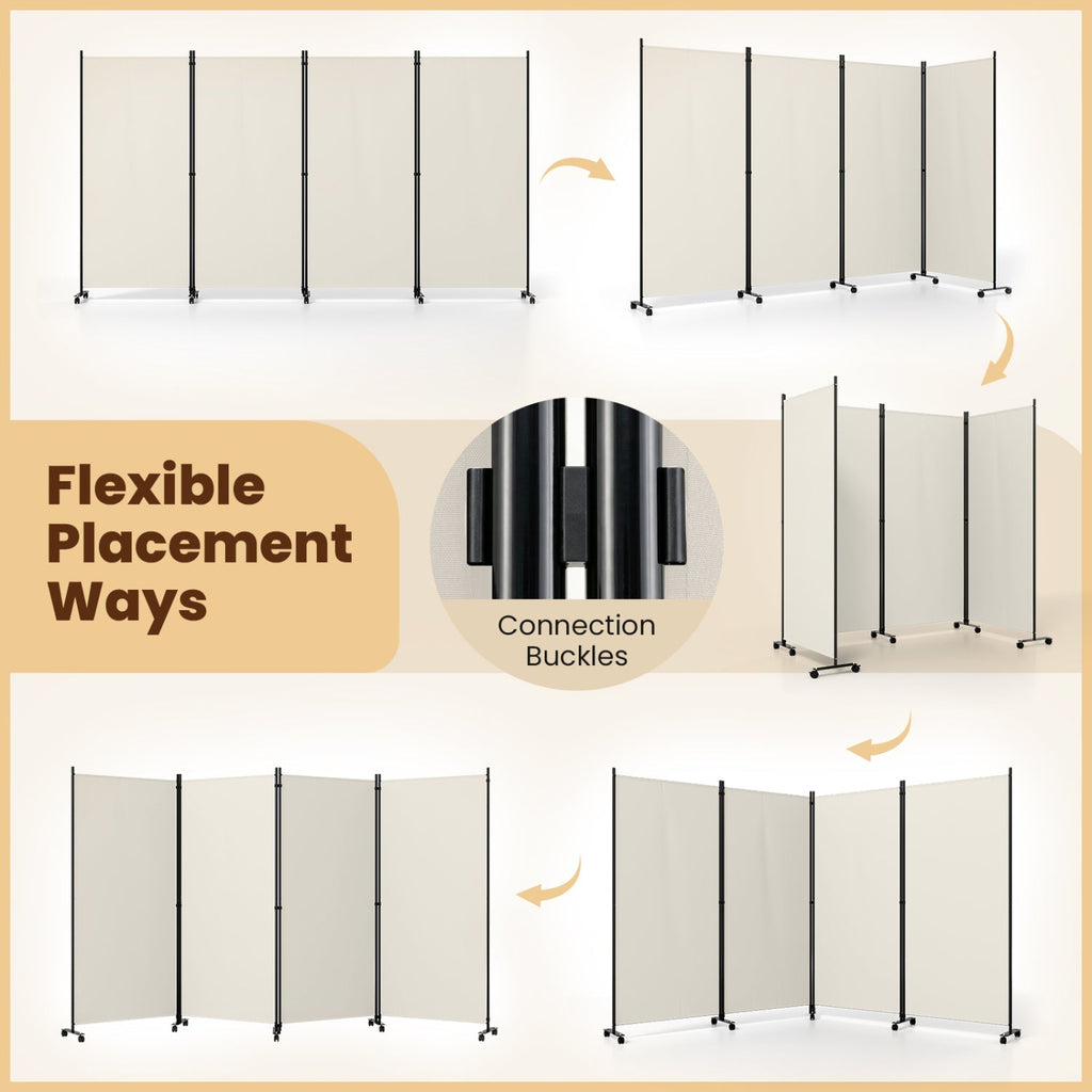 4-Panel Folding Room Divider with Wheels - 71.5" Tall