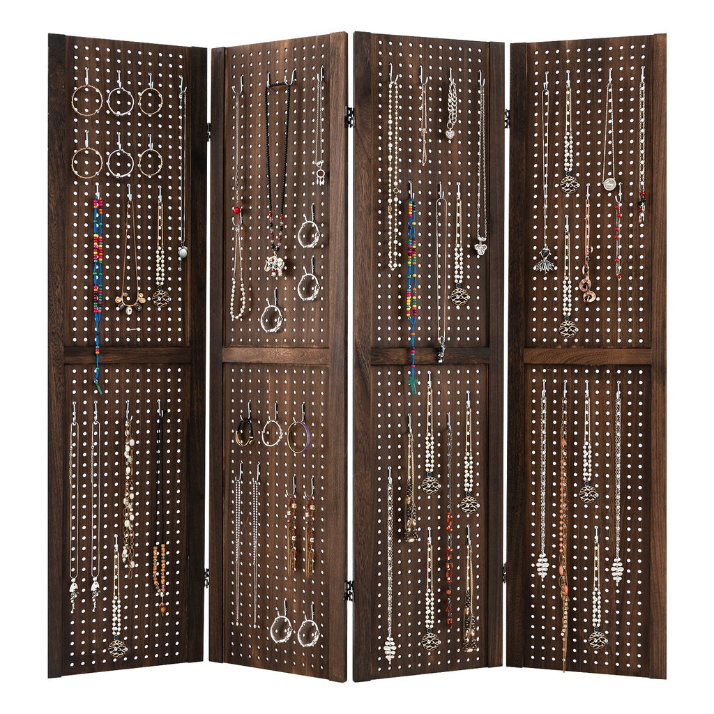 4-Panel Pegboard Display 5 Feet Tall Folding Privacy Screen for Craft Display Organized