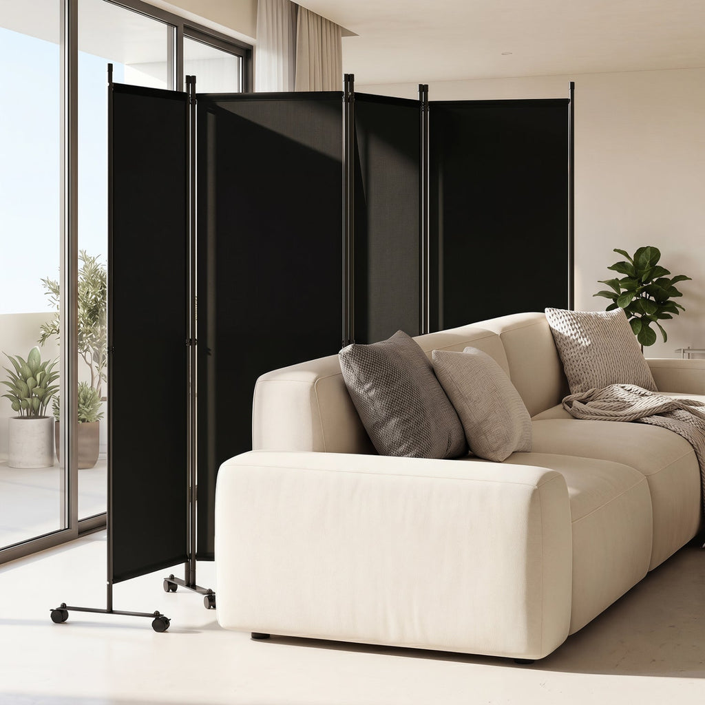 4-Panel Room Divider with Lockable Wheels - 87" x 68"