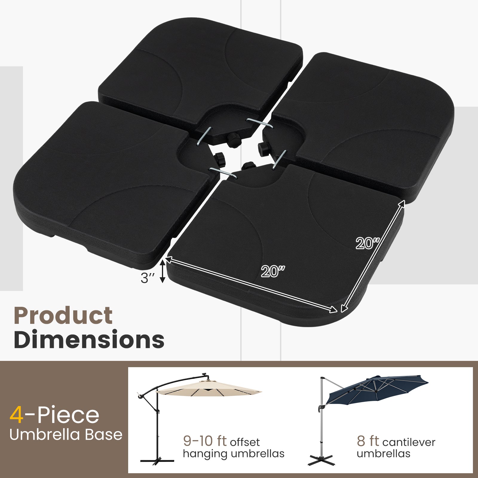 4-Piece Cantilever Offset Base 164 LBS Heavy-Duty Square with U-Locking Pins-Black