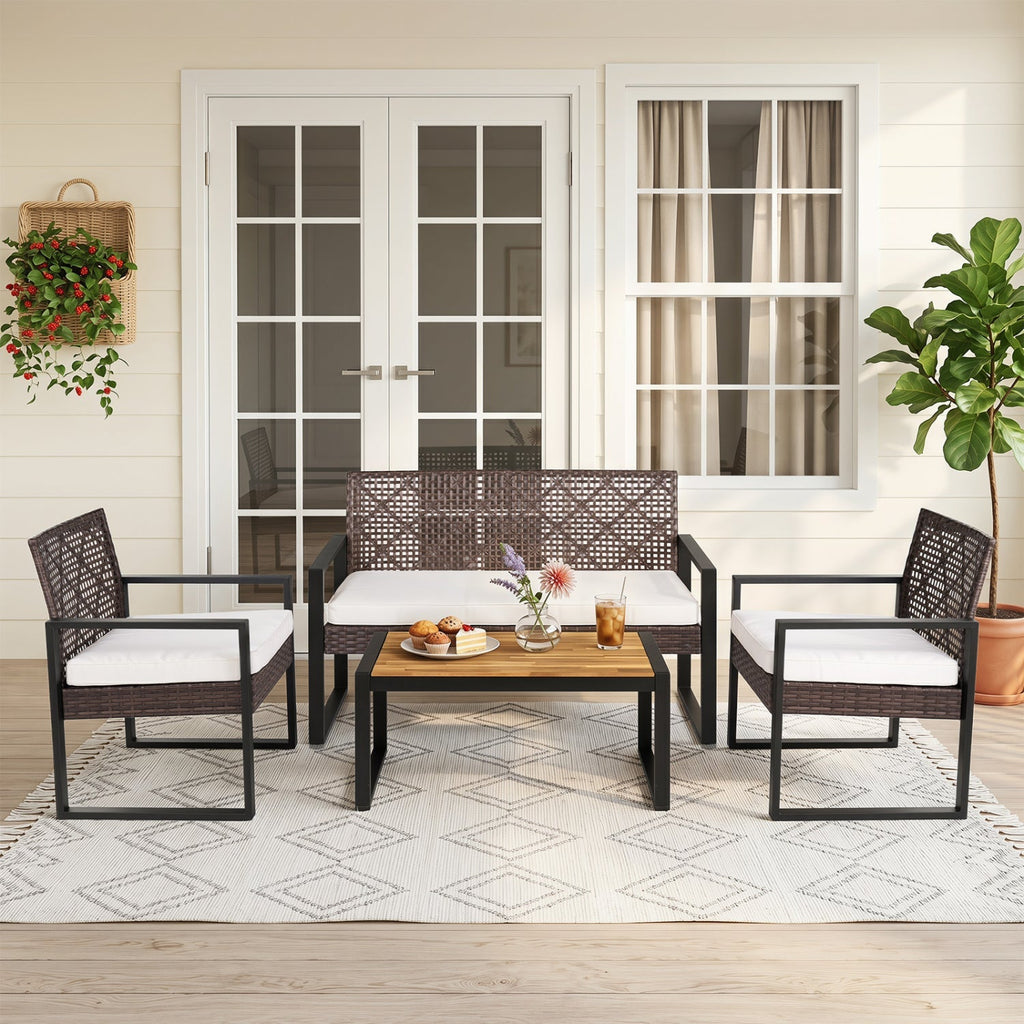 4-Piece Patio Conversation Set with Acacia Coffee Table