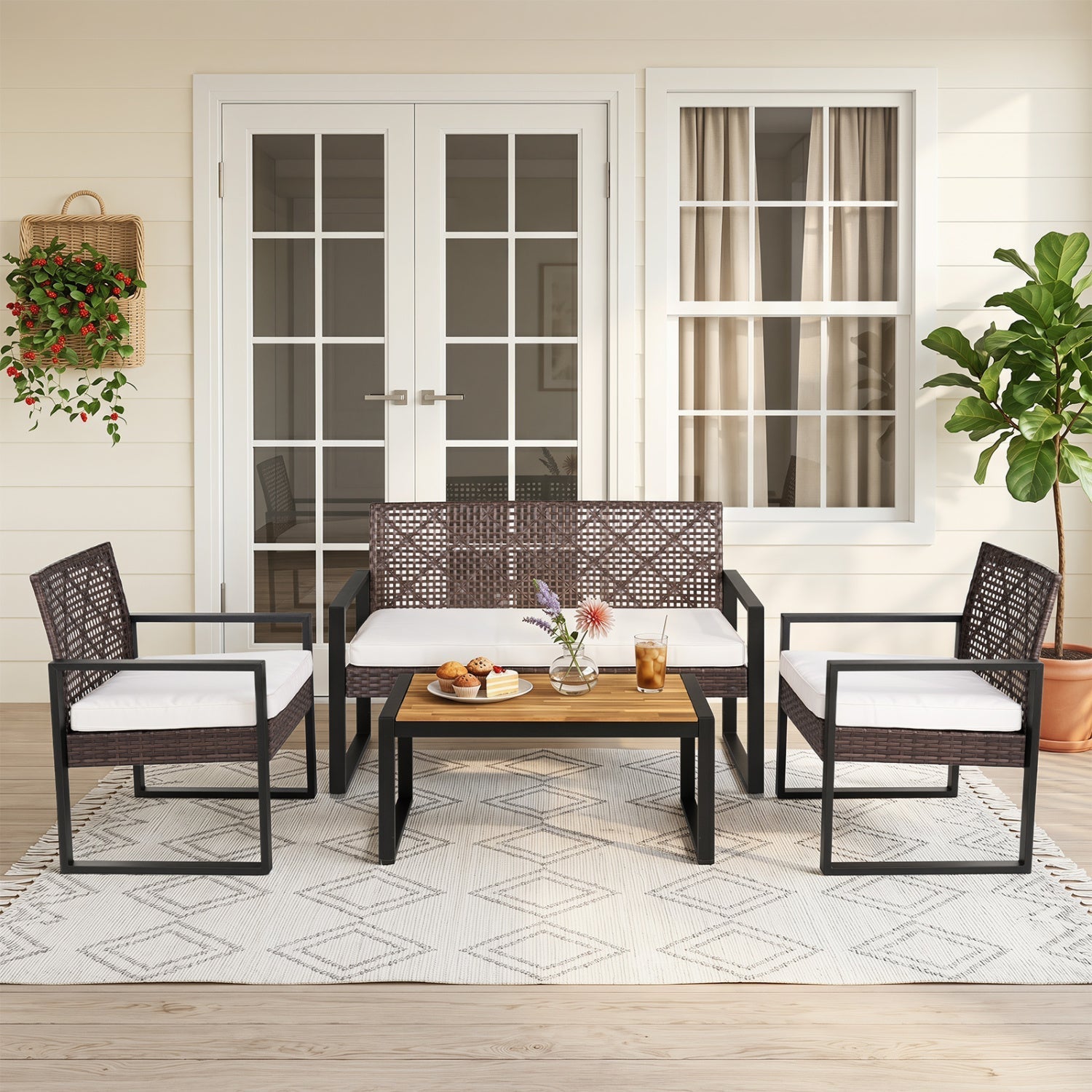 4-Piece Patio Conversation Set with Acacia Coffee Table