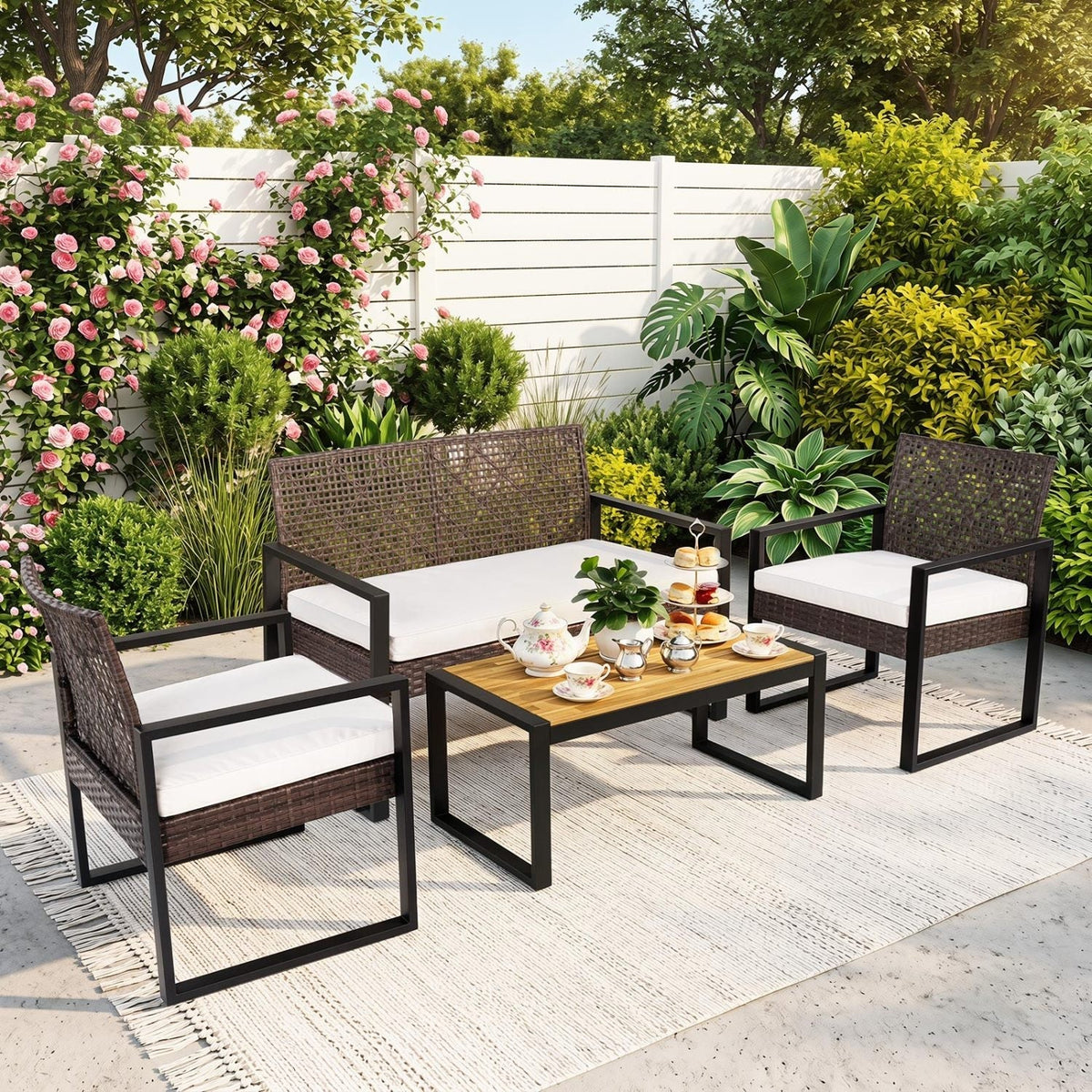 4-Piece Patio Conversation Set with Acacia Coffee Table