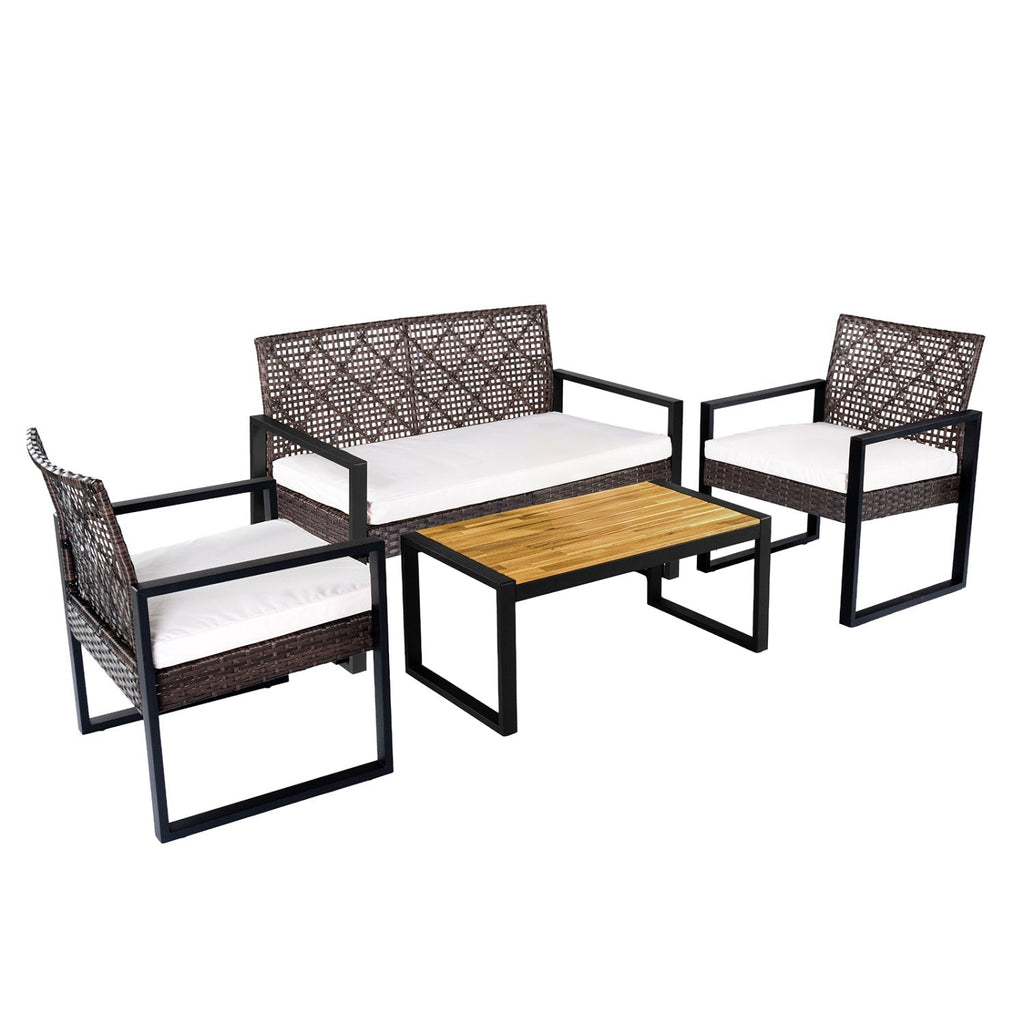 4-Piece Patio Conversation Set with Acacia Coffee Table