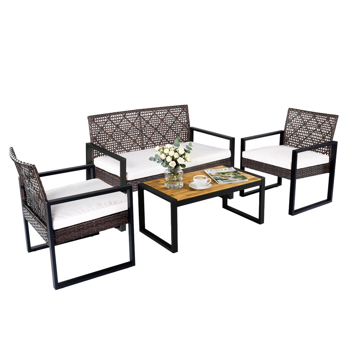 4-Piece Patio Conversation Set with Acacia Coffee Table